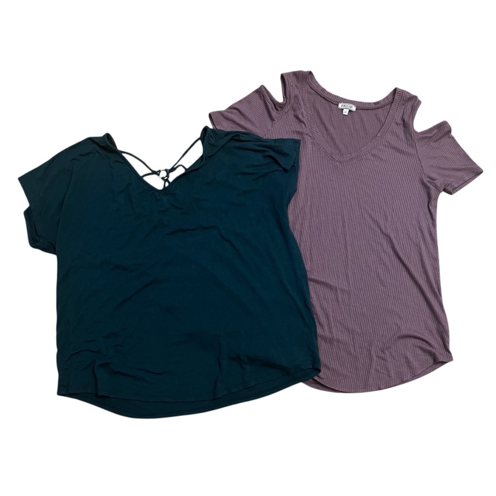 Bundle 2 Tops Cold Shoulder Dolman Green Purple M Soft Comfy V Neck